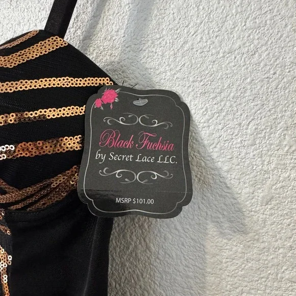 Black Fuchsia Gold Sequin Geometric Mesh Bodysuit NWT Small Art Deco Glam - Picture 4 of 6